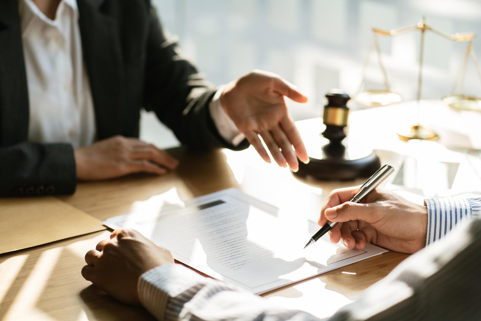 legal counsel presents to the client a signed contract with gave